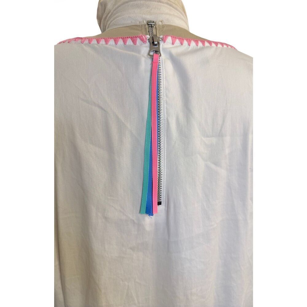 Talbots Womens White Colorful Embroidered Trim Flounce Sleeveless Top XL Spring - Picture 6 of 13